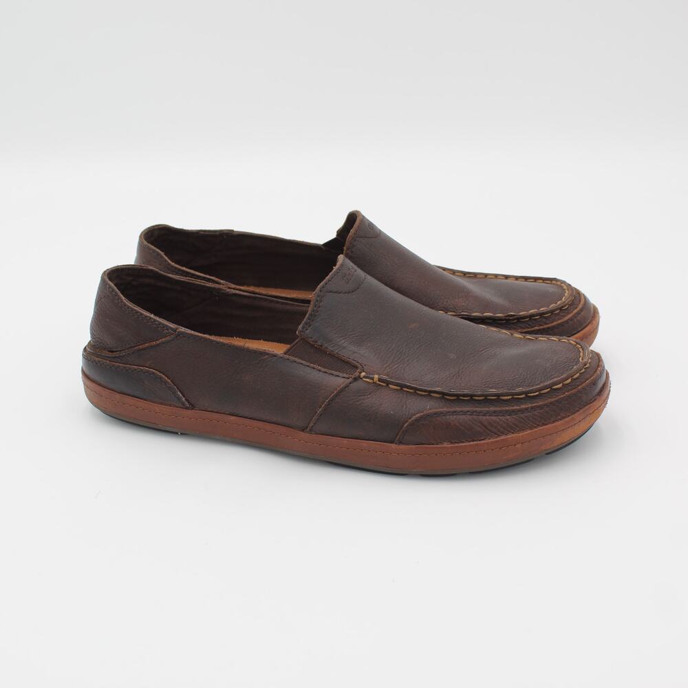 Olukai Puhalu Leather Loafers Mens 12 Brown Slip On Casual Shoes Beach
